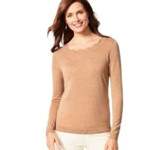 Talbots Perfect Merino Sweater petites XLp tan camel thin soft stretch warm pure